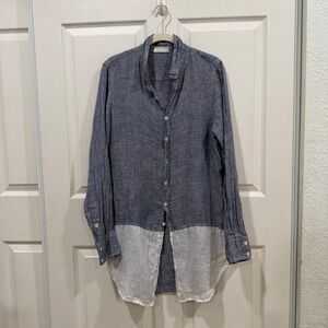 CP Shades Linen Button Down Shirt Blue White Colorblock Size S Made in USA